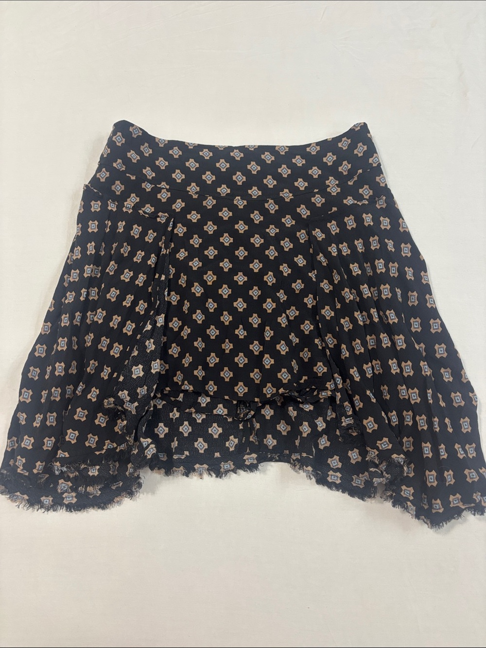 Free People New York Frayed Asymmetrical Black Printed Skirt
